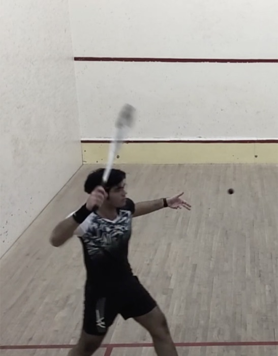 Mid-swing forehand shot